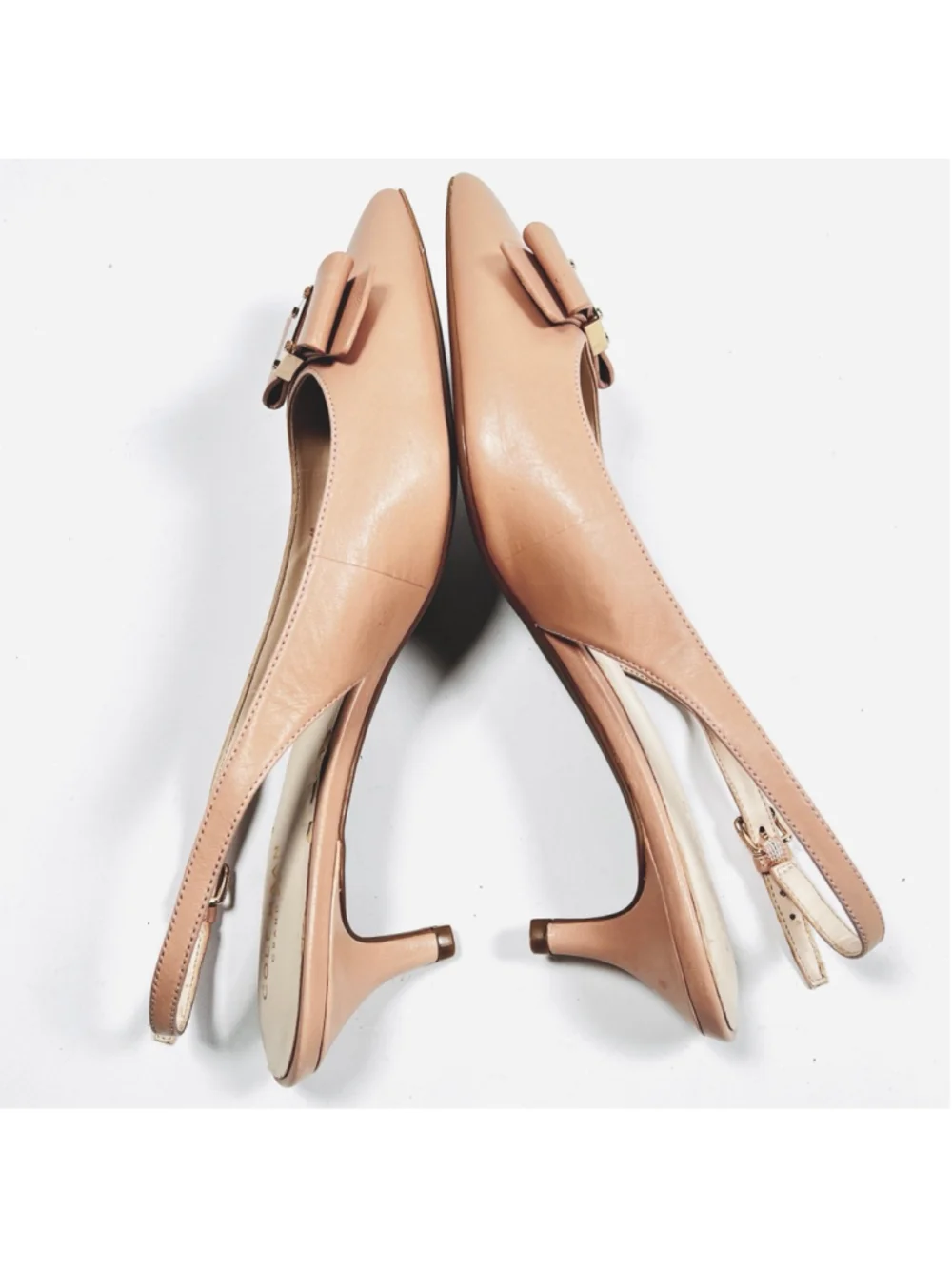 Cole Haan Womans Heels Beige Leather Slingback Kitten Heel Pumps Size 8B - Picture 7 of 8